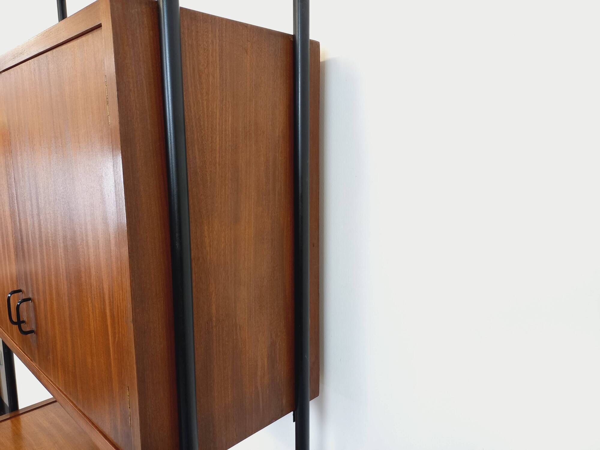 Vintage Italian modular bookcase in teak, metal and melamine