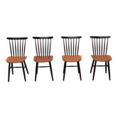 Lot de 4 chaises de salle à manger à dossier à fuseaux des années 1960 hollande