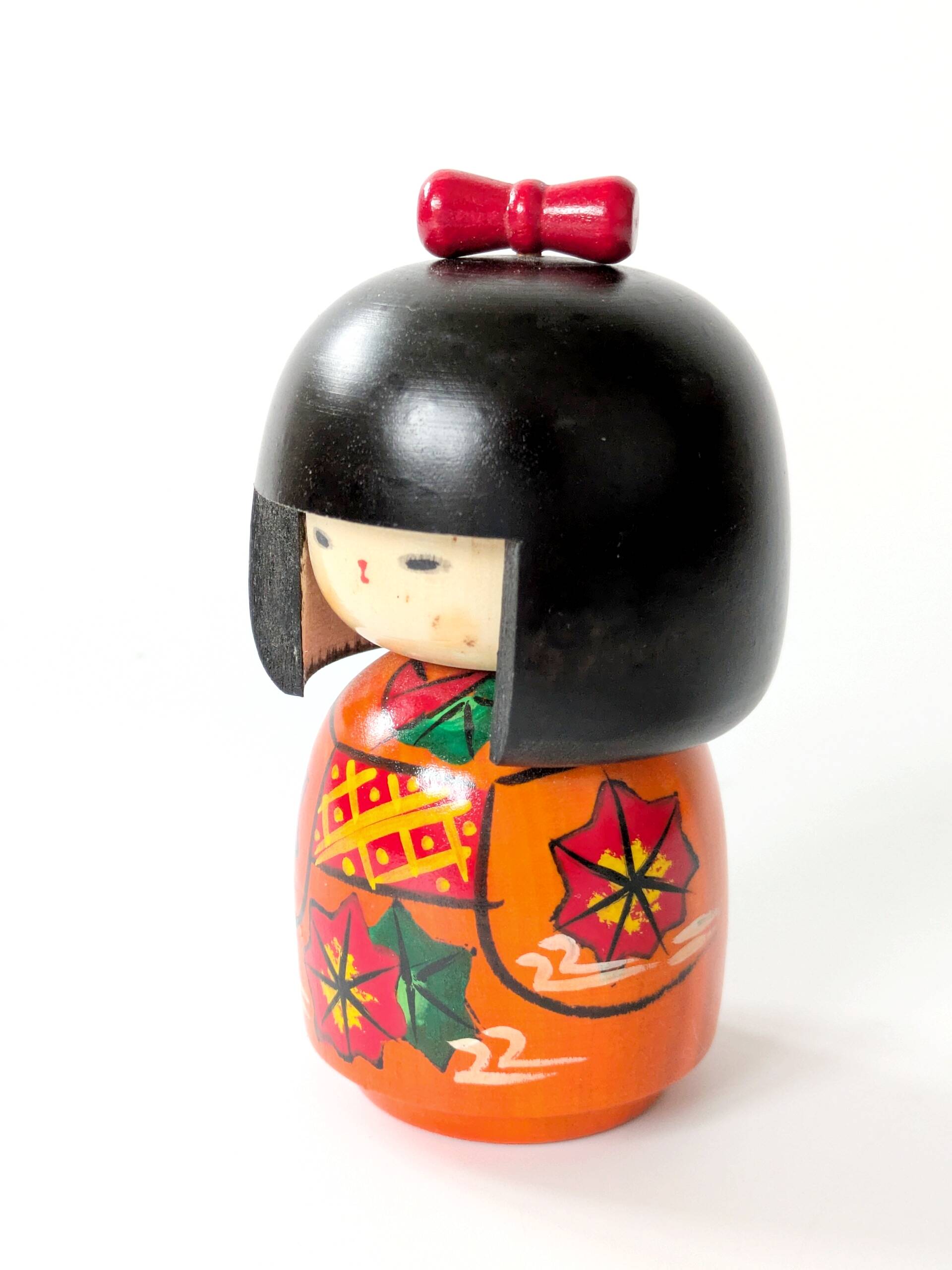Vintage Japanese kokeshi doll, hand-painted wood
