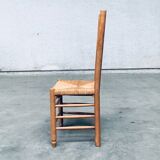 Rustic Oak and Rush High Ladder Back Dining Chairs, Belgium, 1950s, Set of 6
