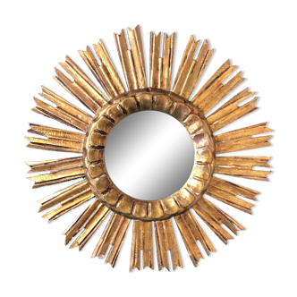 Miroir soleil en bois doré diamètre 43 cm