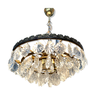 Lustre laiton et pampilles en verre, 3 étages, 6 feux