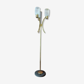 Arlus lamp in brass, satin lacquer metal and engraved glassware 1950