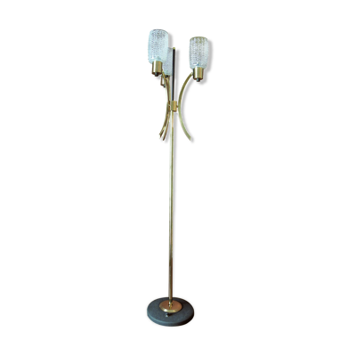 Lampadaire Arlus en laiton métal laque satin et verre moulé 1950