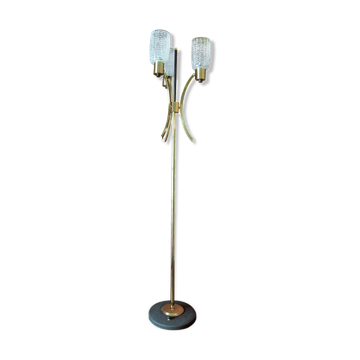 Lampadaire Arlus en laiton métal laque satin et verre moulé 1950