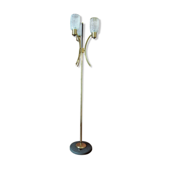 Lampadaire Arlus en laiton métal laque satin et verre moulé 1950