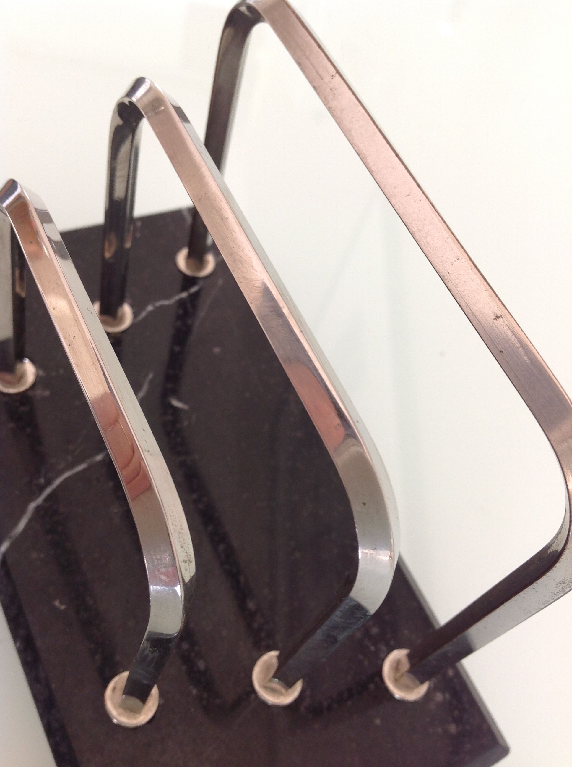 Letter holder in black marble and chrome metal art deco style