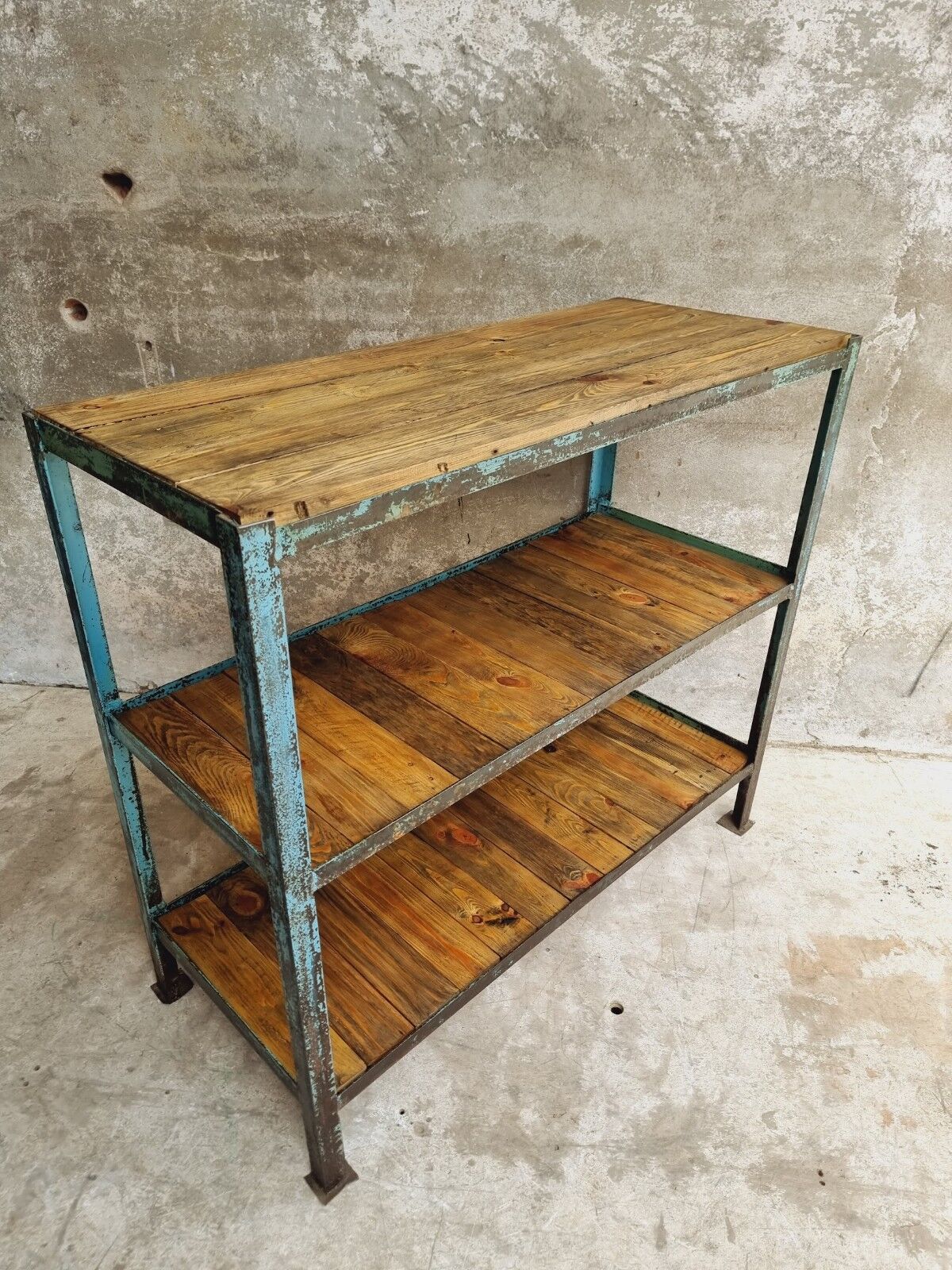 Industrial shelving unit sidetable kitchen rack pastel blue
