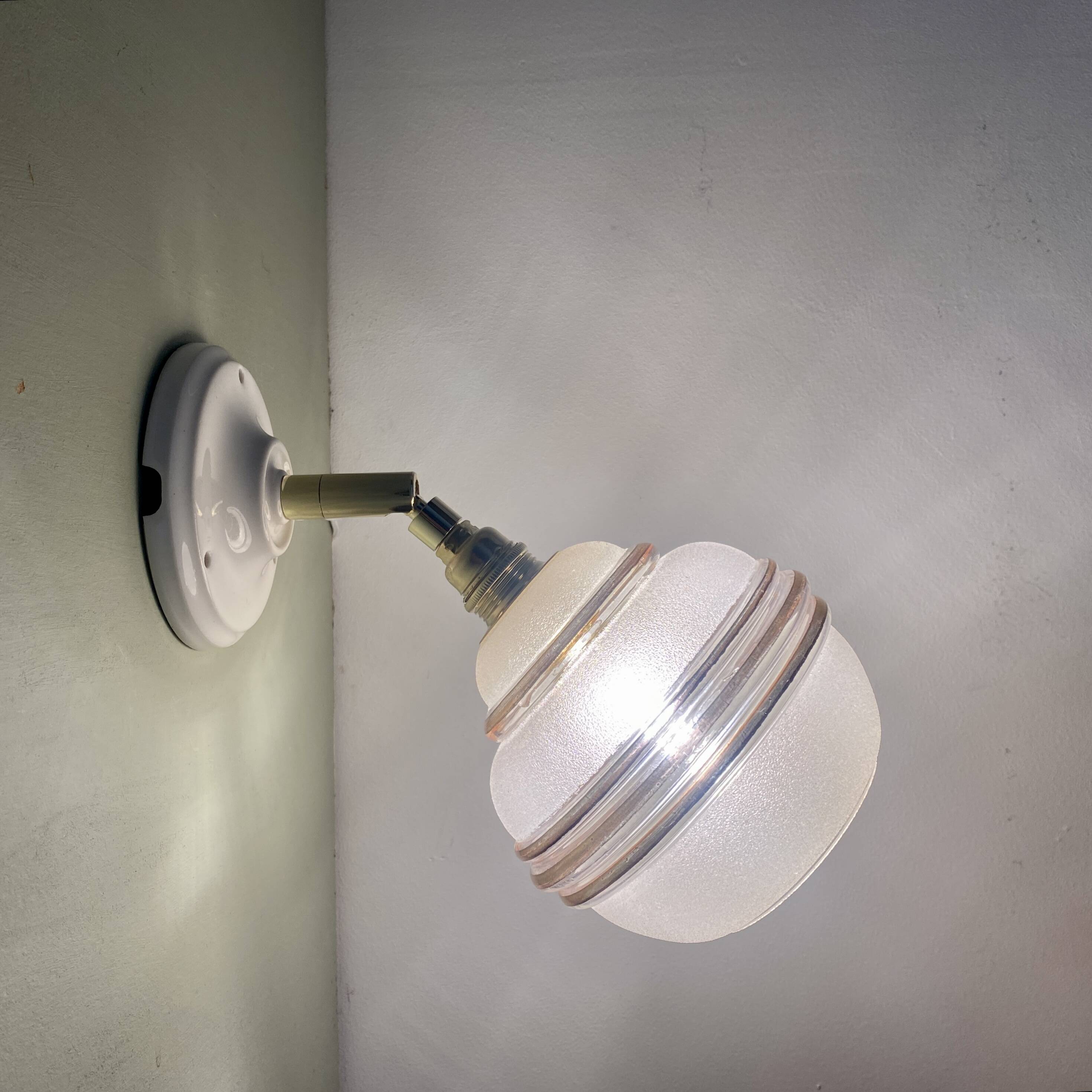 Vintage tulip wall light in green and gold granite glass