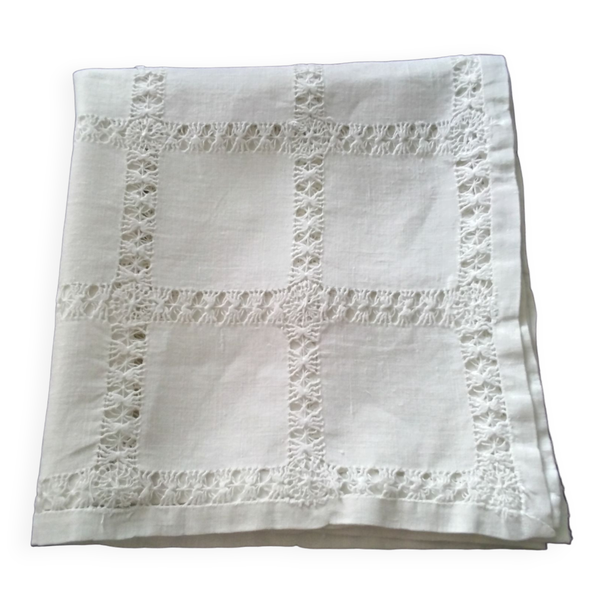 Small old linen tablecloth with days 1.09 x 1.14 m