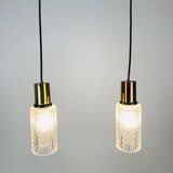 Pair of vintage cut glass pendant lights from the 1970s.