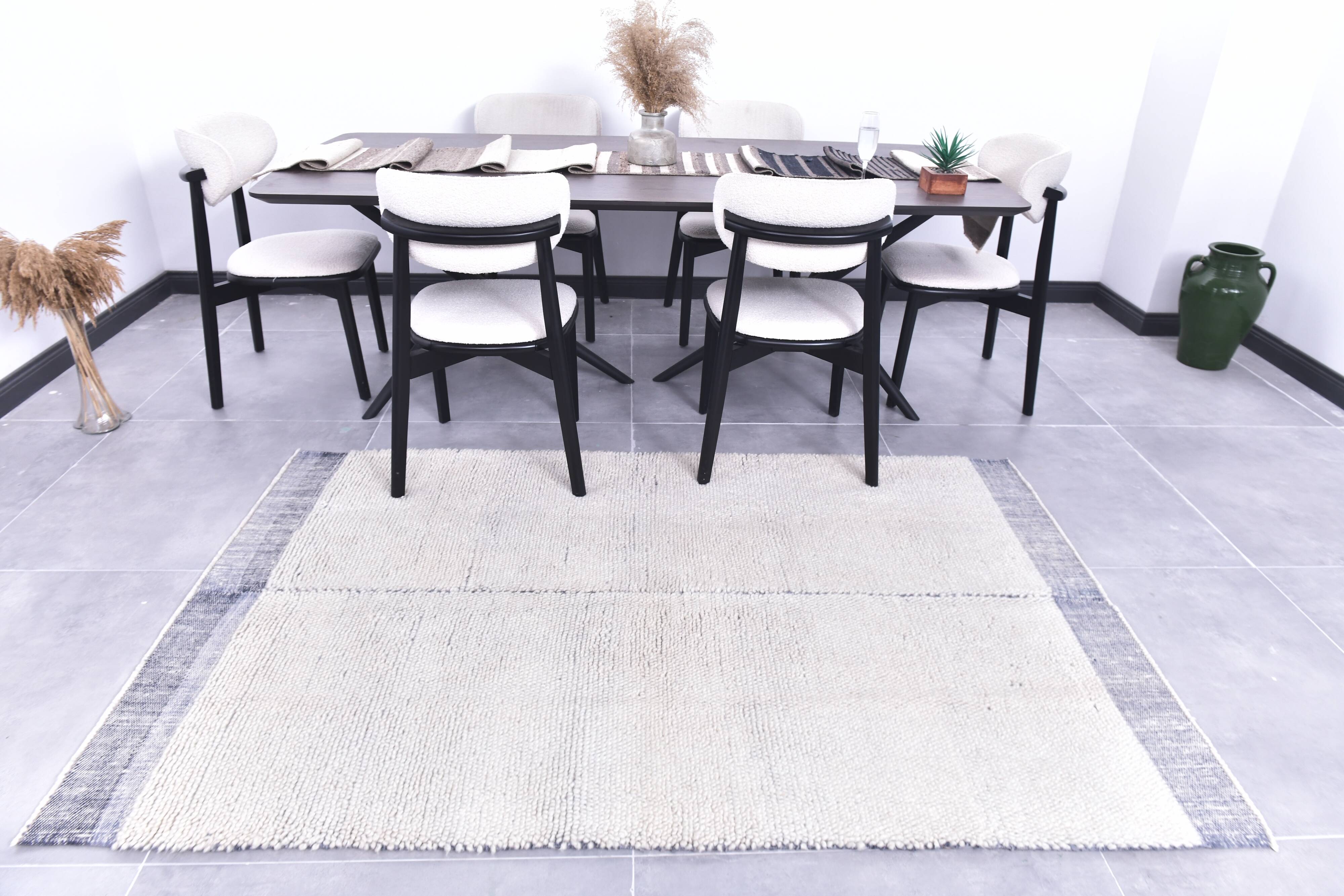 4x7 Blue & White Handmade Wool Turkish Rug, 135x213Cm