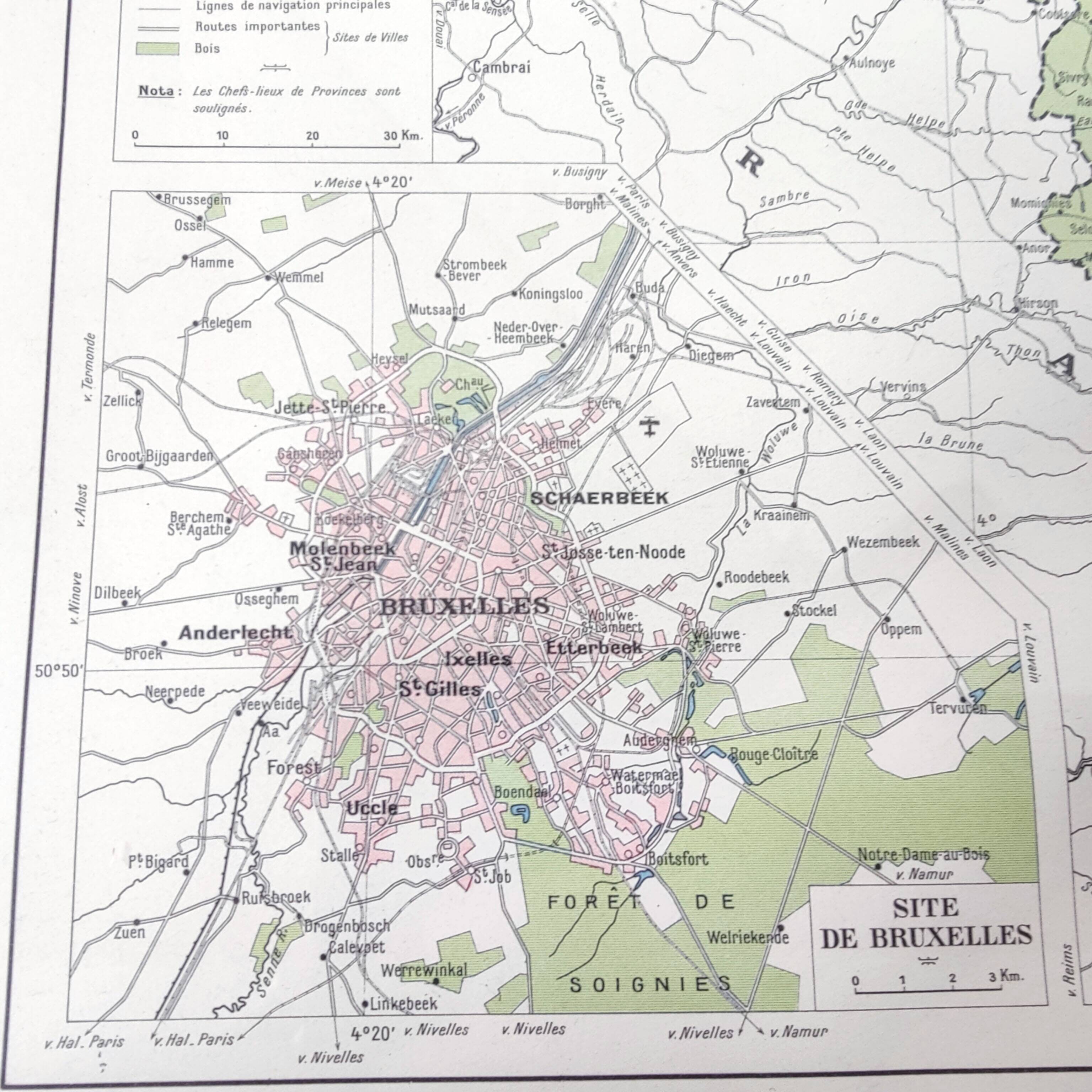 Carte vintage de la Belgique et Luxembourg 43x43cm de 1950