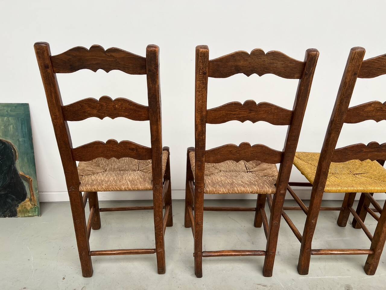 Rustic handcrafted oak chairs 1900