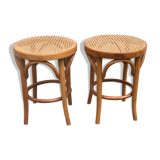Paire de tabourets cannés en bois courbé