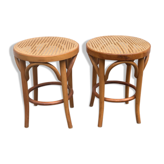 Pair of canned stools in curved wood