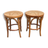 Pair of canned stools in curved wood