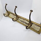 Solid teak coat hook with 3 double cast iron hooks