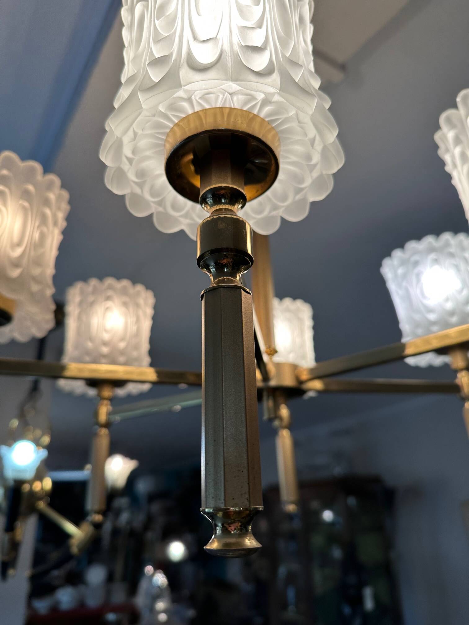 Brass and glass chandelier 1970