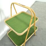 Rattan double tray with green leaf vintage fruit basket