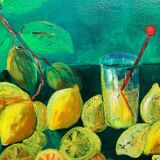 Still life painting, lemonade, signed