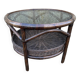 Round rattan and bamboo coffee table, vintage 1960