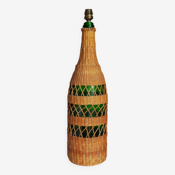 Pied de lampe bouteille XL habillée de rotin années 50