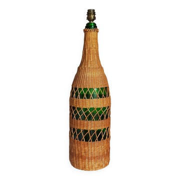 Pied de lampe bouteille XL habillée de rotin années 50