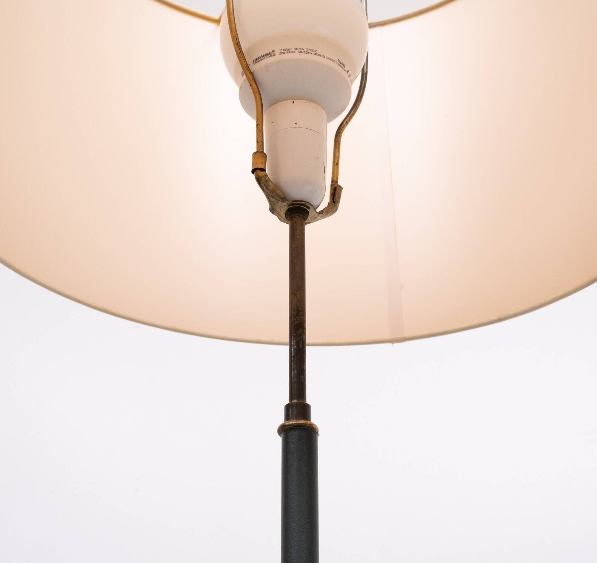 Classic Green Leather rapt floor lamp with shade 1950s France