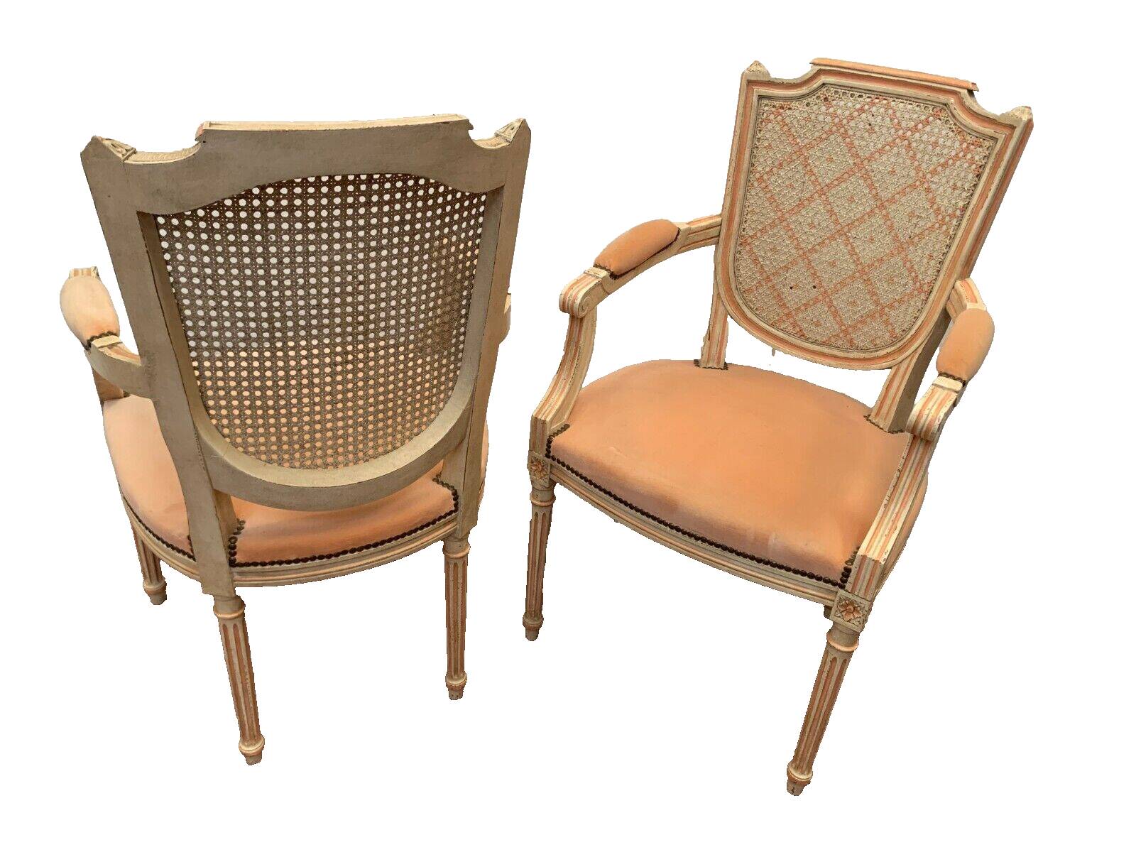 Pair of Louis XVI style armchairs in 20th century patinated beech
