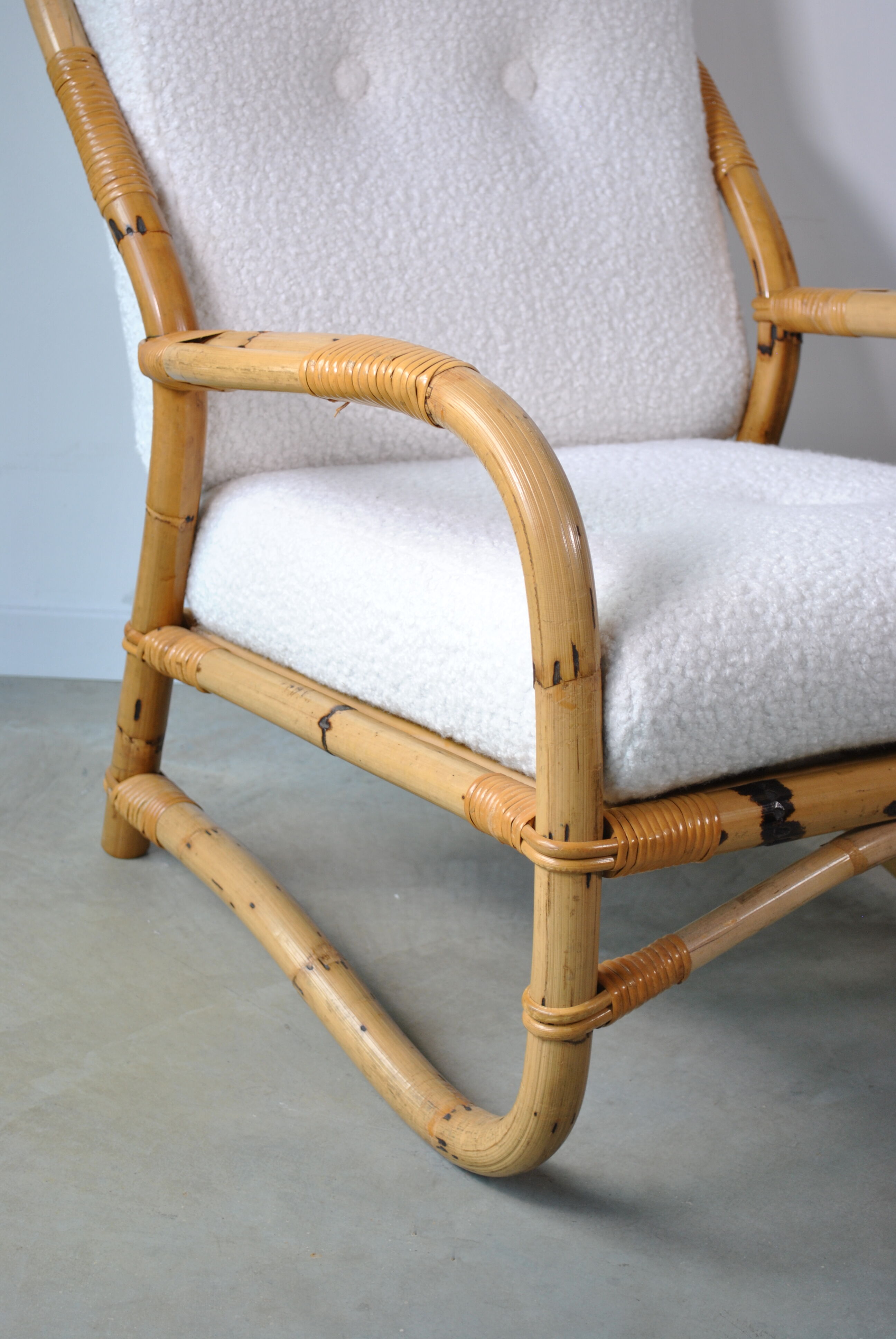 Bamboo armchair rattan buckle 1970