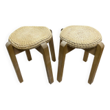 Pair of Scandinavian rush stools from the 70s