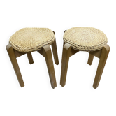 Pair of Scandinavian rush stools from the 70s