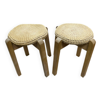 Pair of Scandinavian rush stools from the 70s
