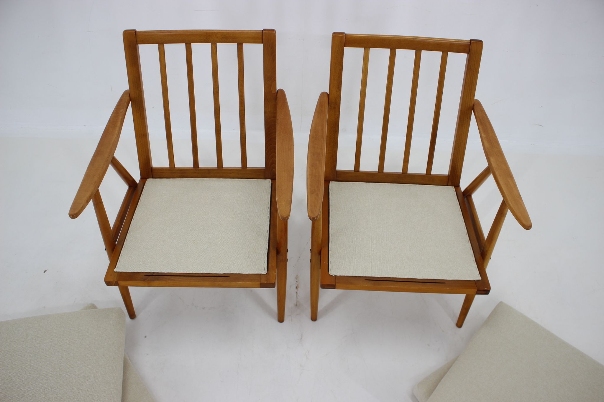 1970s pair of beech armchairs, czechoslovakia