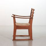 Rare Bas van Pelt Brutalist Oak Armchair with Woven Rush Seat for My Home