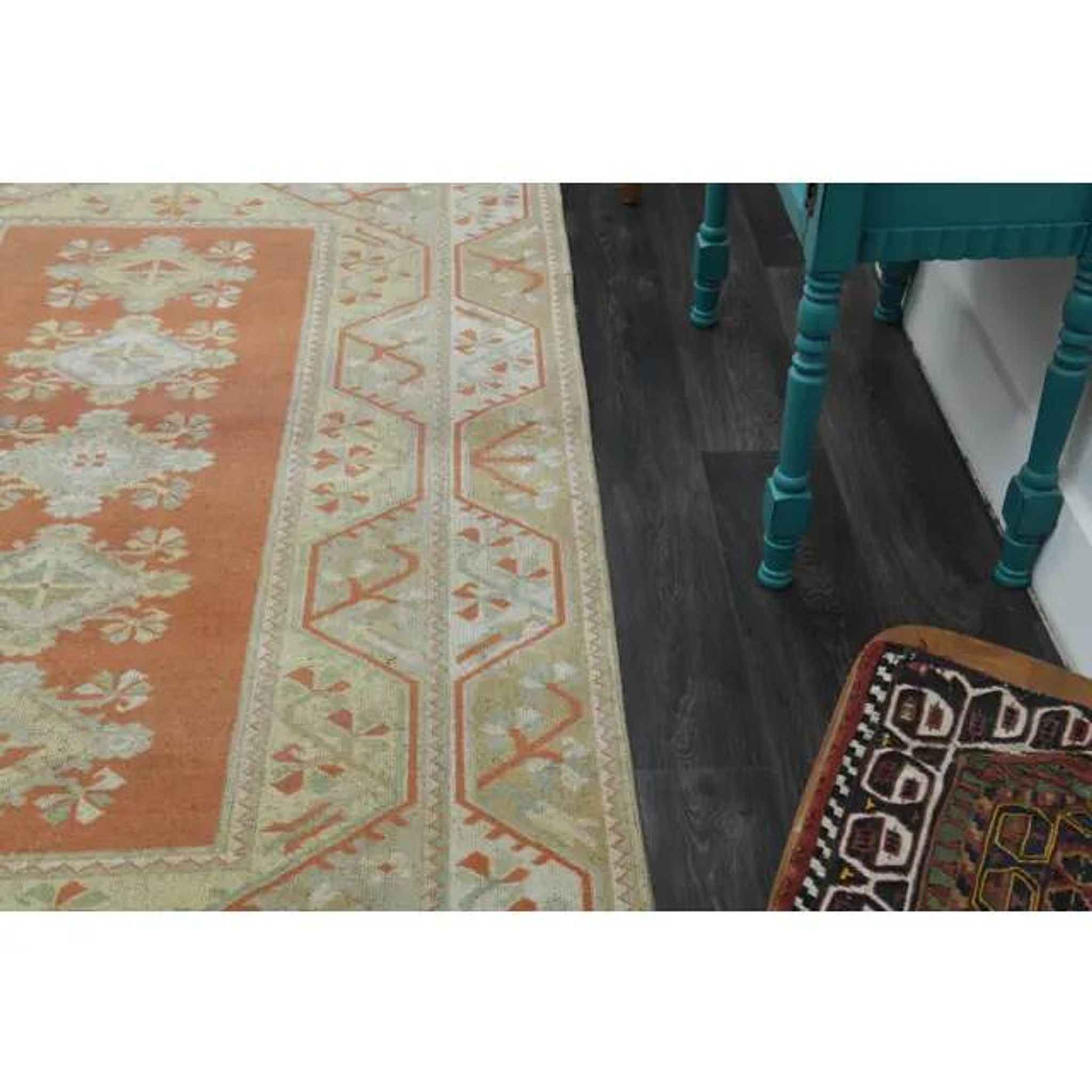 1970s Vintage Turkish Handmade Wool & Cotton Orange Area Rug 159x246