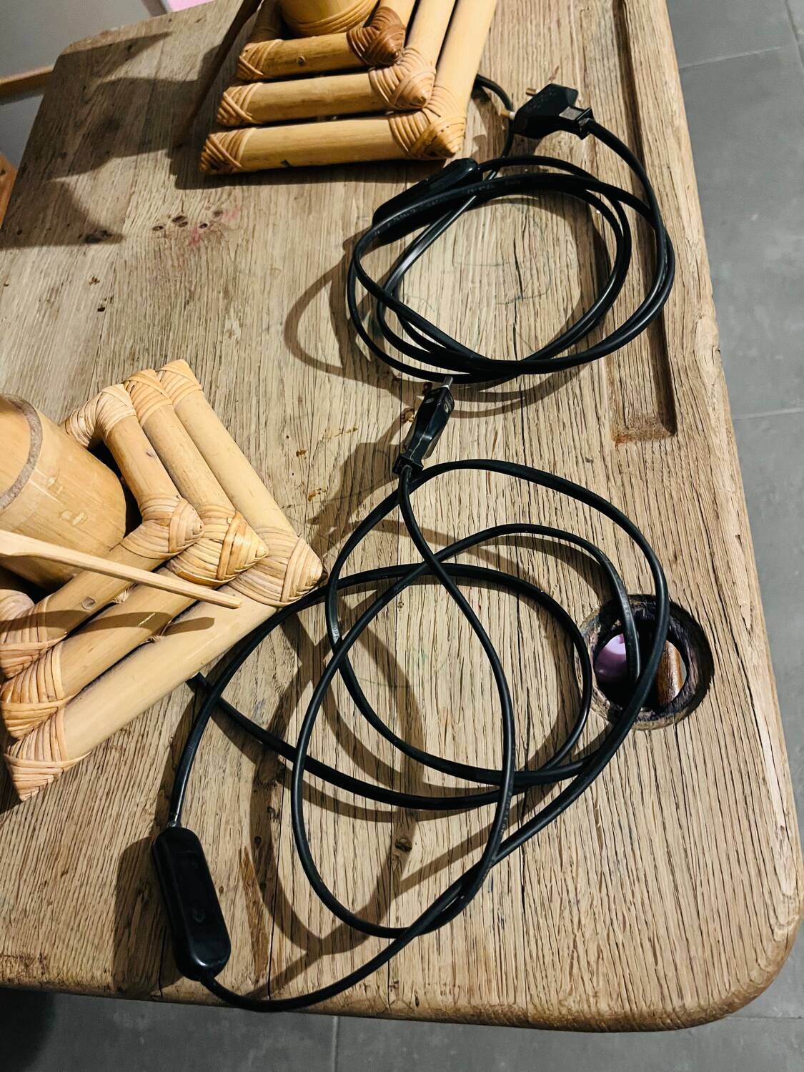 70s bamboo parasol lamps