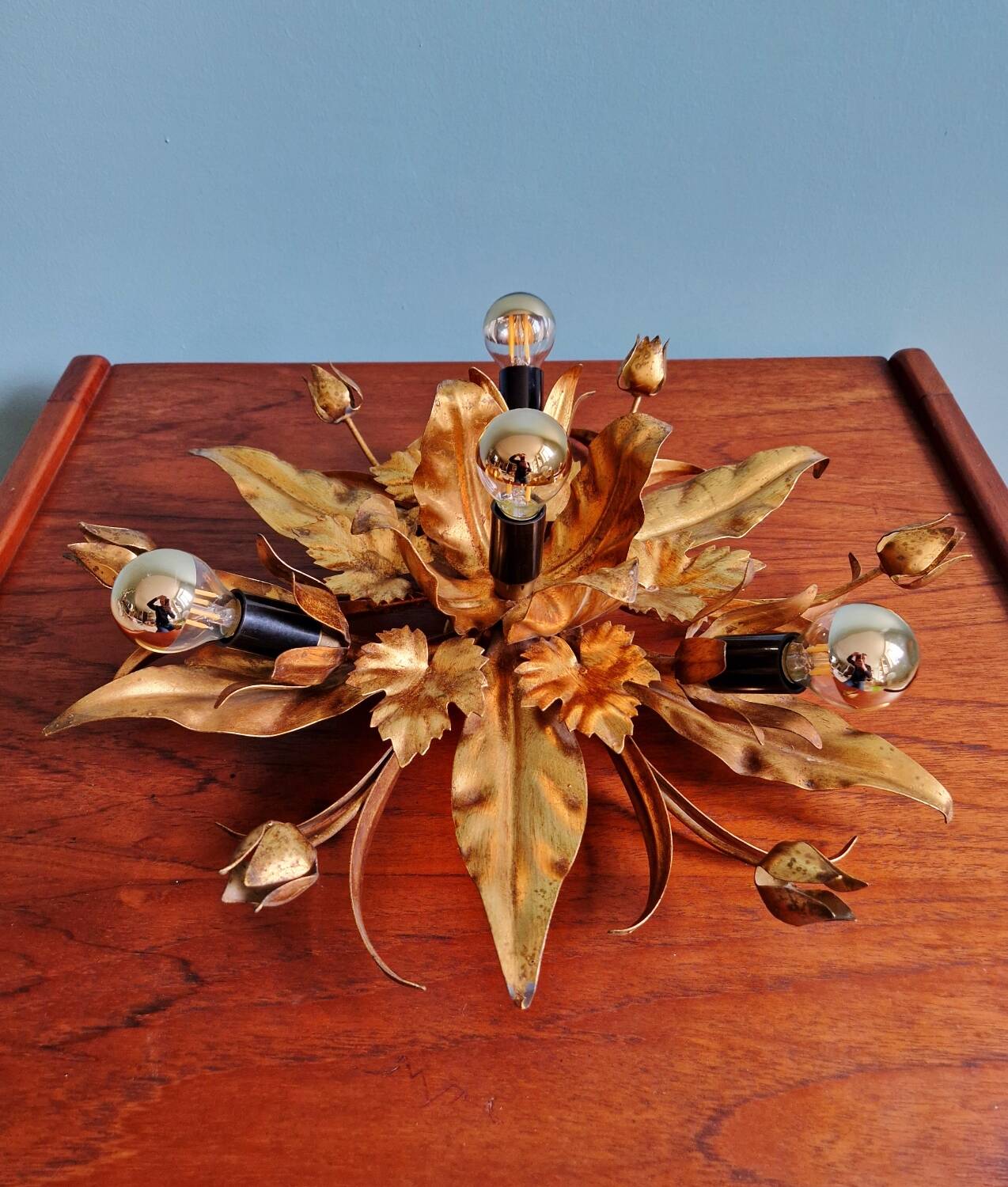 Italian ceiling light in gold-tone metal, 1970s