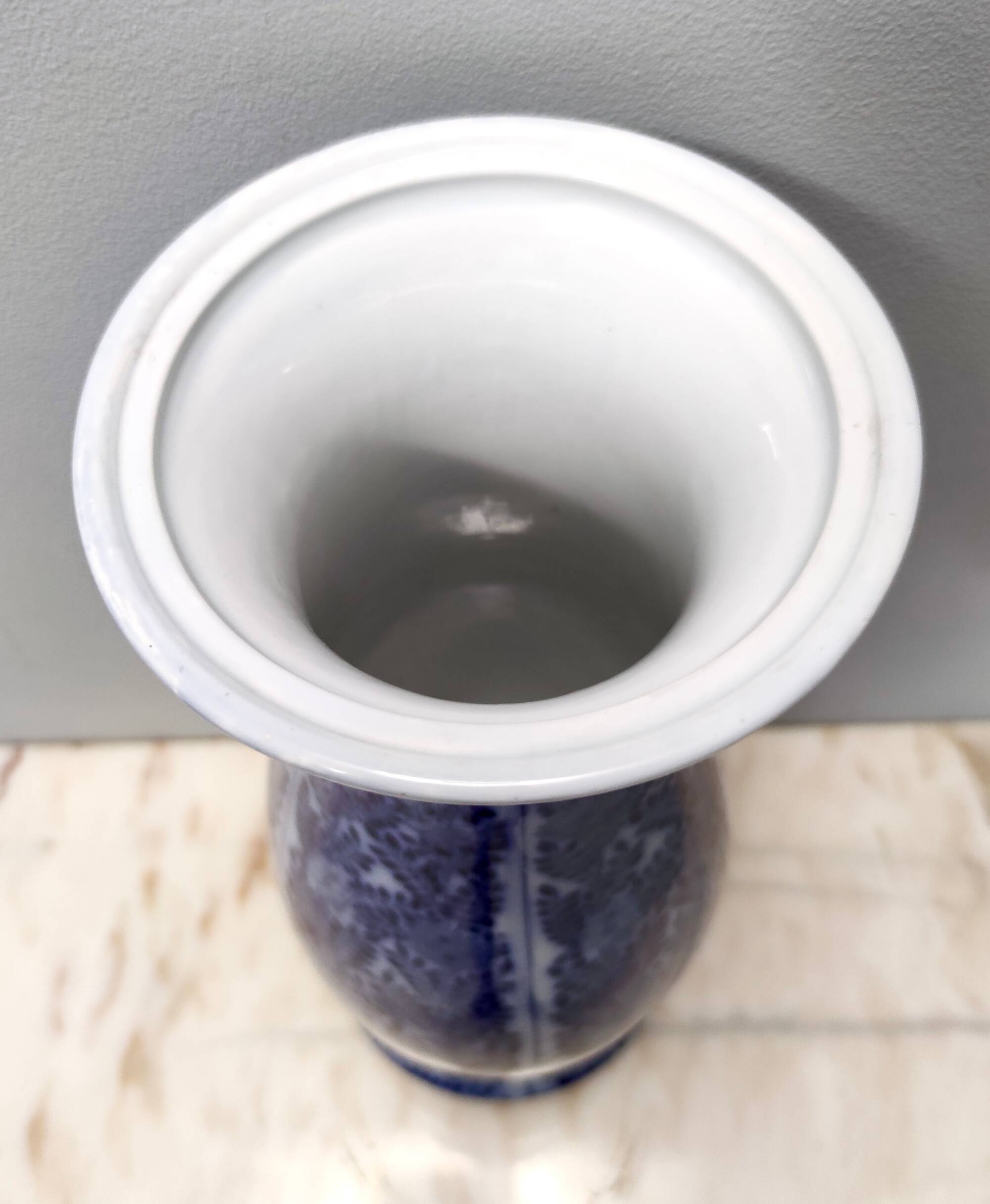 Blue and White Lacquered Ceramic Vase by Laveno Chinoiserie Style, Italy