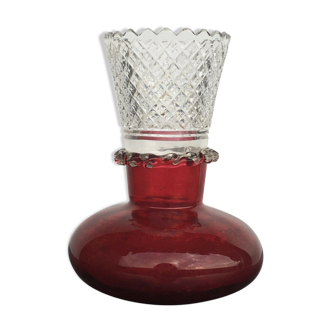 Red crystal collar vase with translucent collar