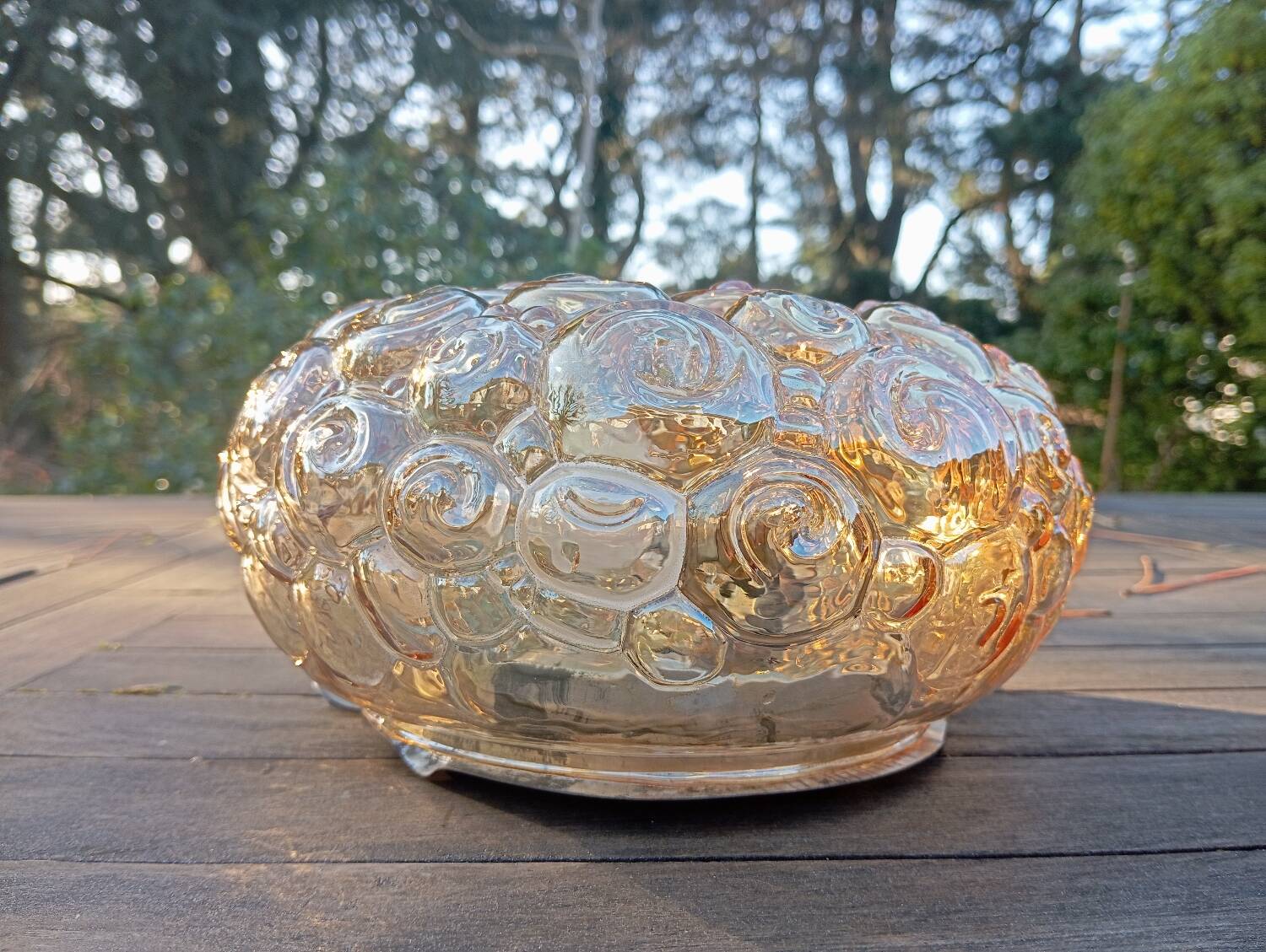 Héléna Tynell snail ceiling / wall light, iridescent amber 1960