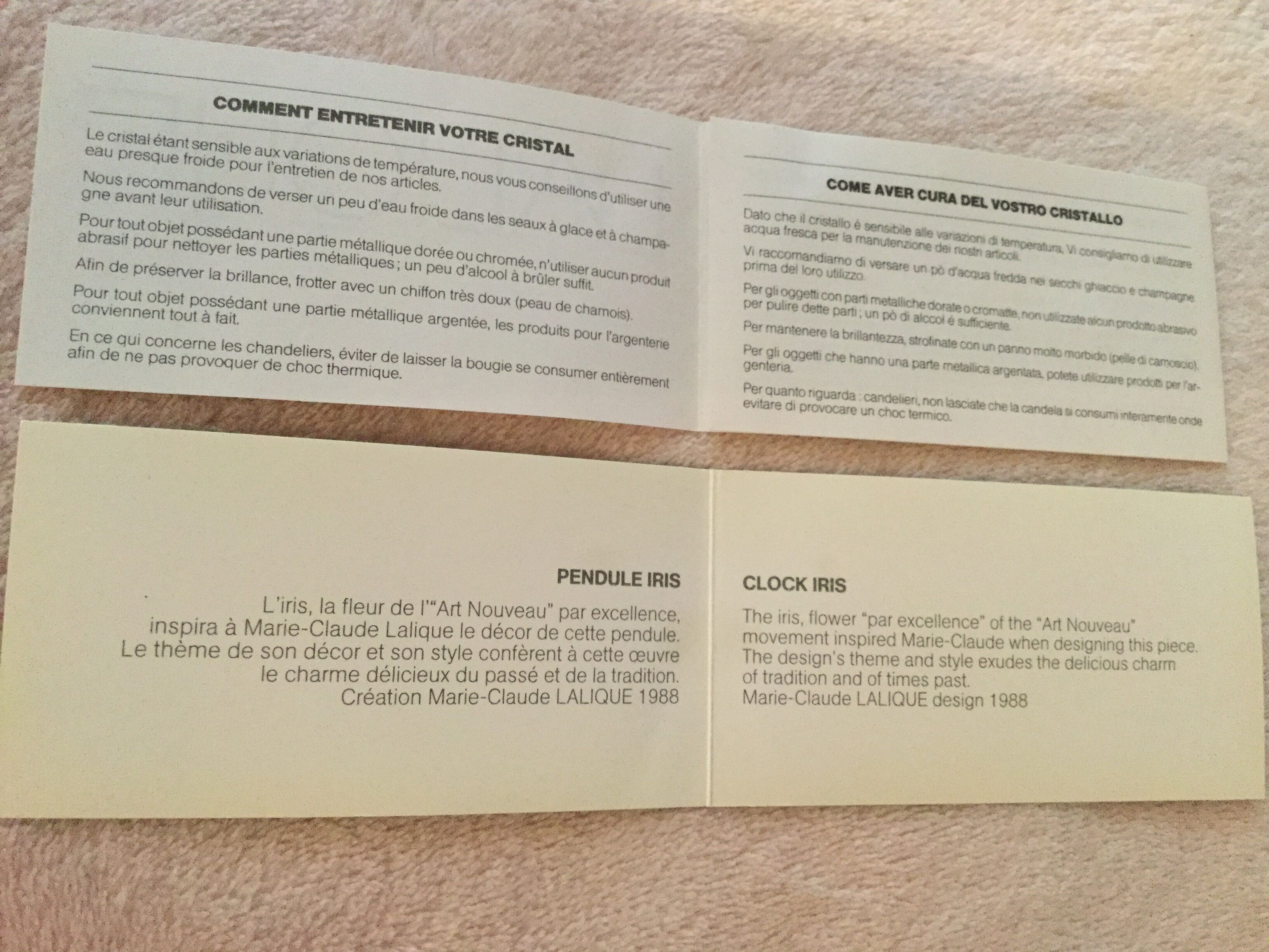 Iris lalique crystal pendule