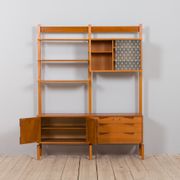 Rival 2 bay free standing teak wall unit with 3 cabinets and 3 shelves by Brodrene Jatogs Norway, Kj