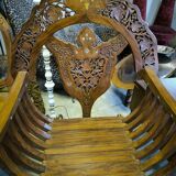 Pair of curule armchairs in solid teak circa 1980