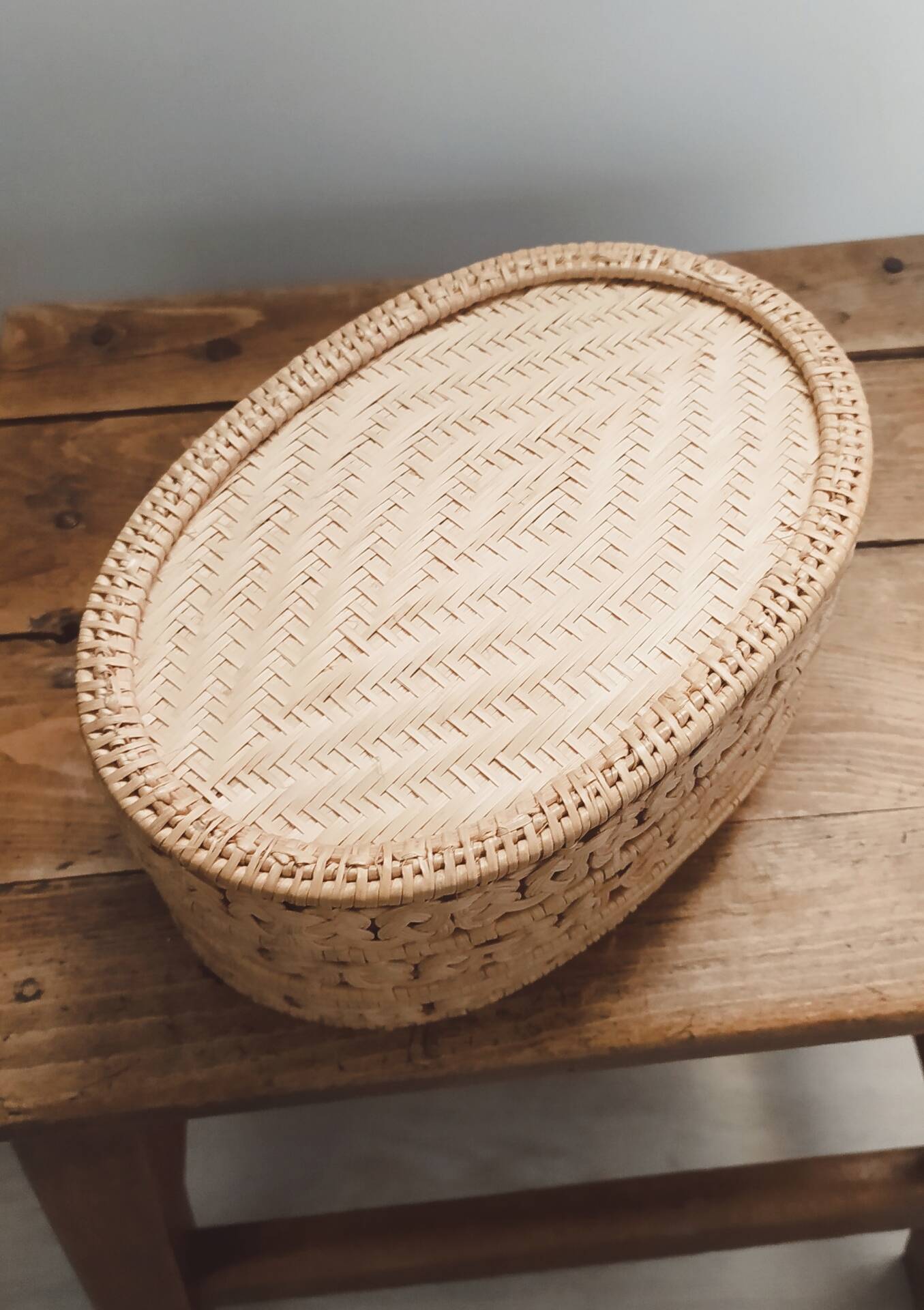 Vintage woven rattan box, case