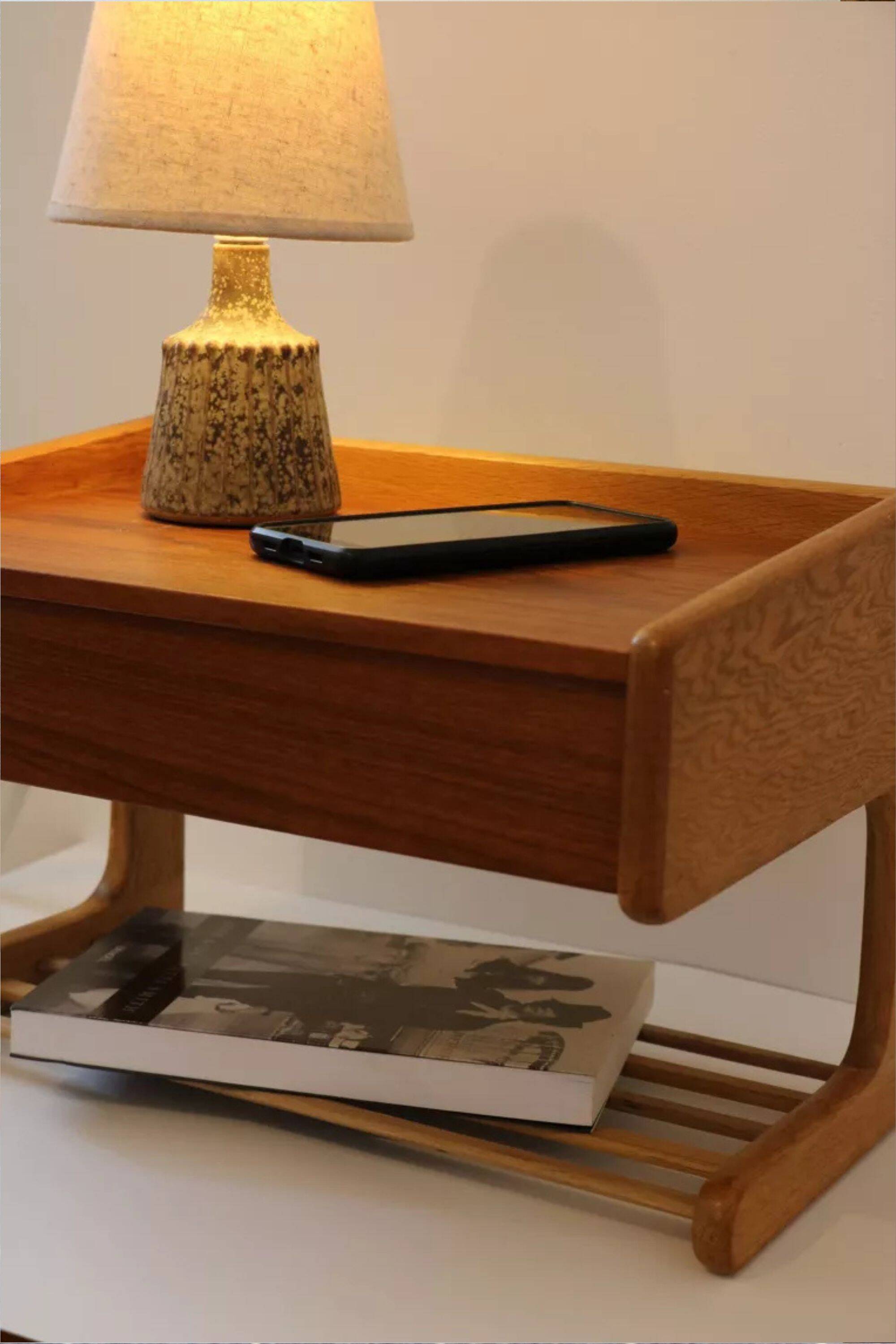 Scandinavian bedside table or wall console, oak and teak 1960