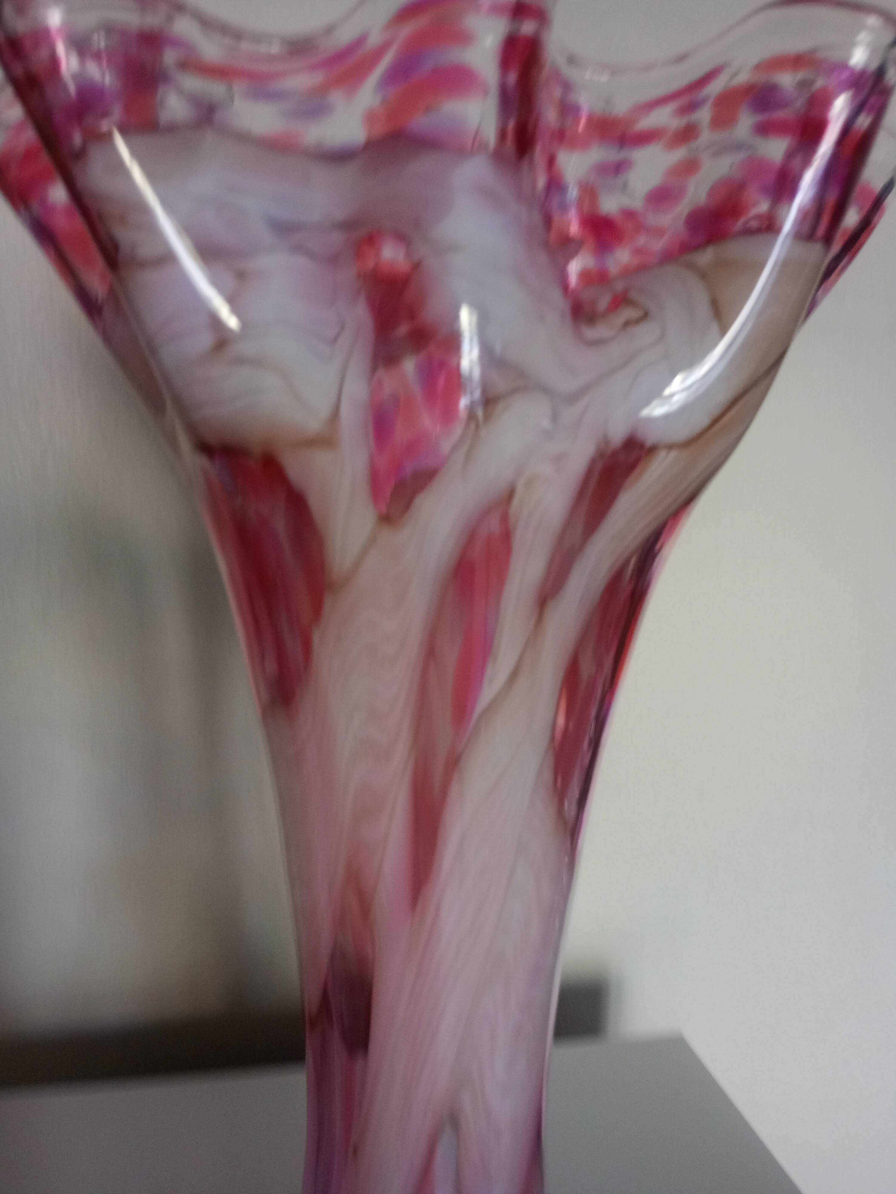 Large flared corolla vase 50cm - speckled pink & white, 70s design