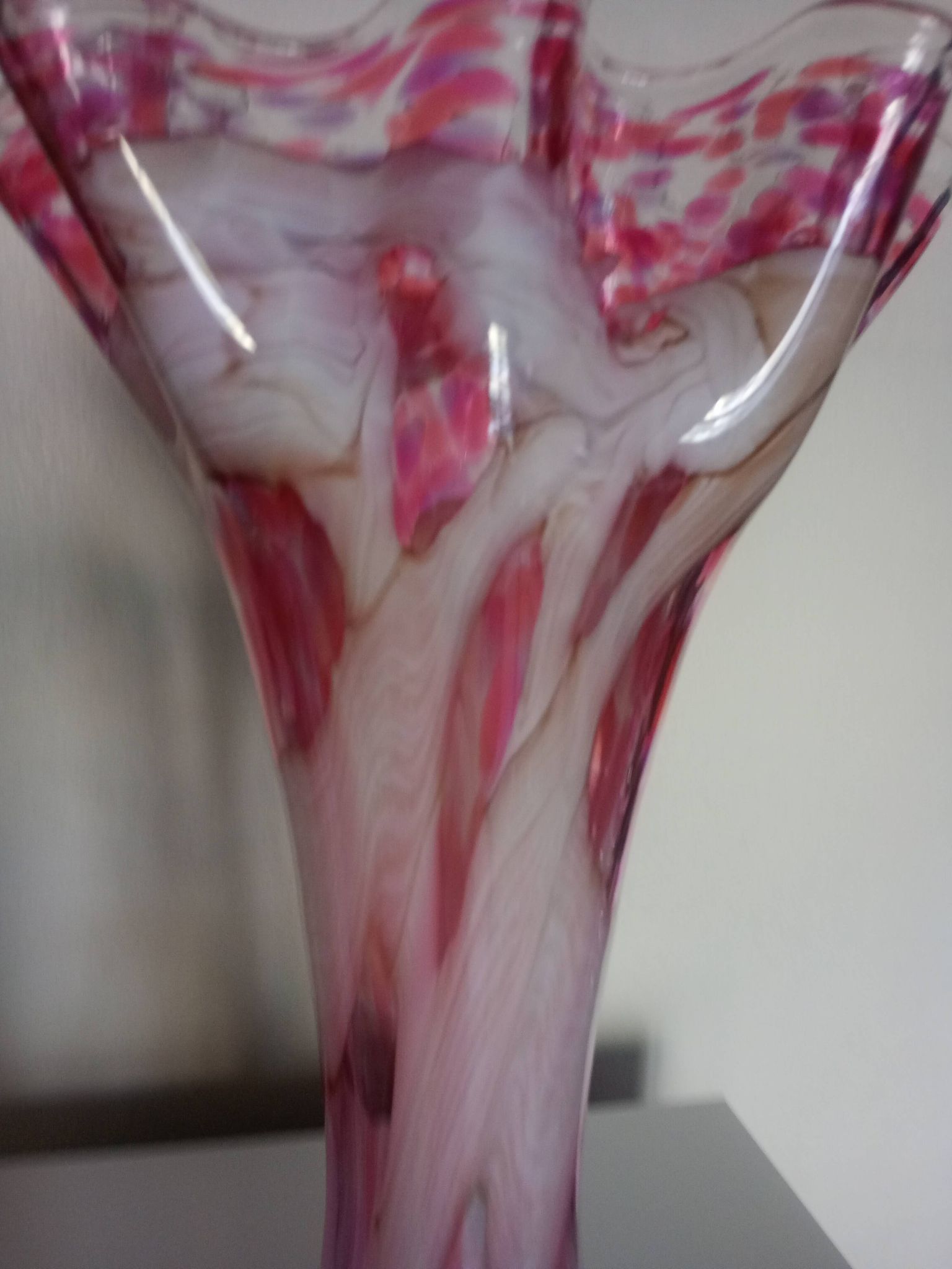 Grand vase corolle évasé 50cm - moucheté rose & blanc Design 70'