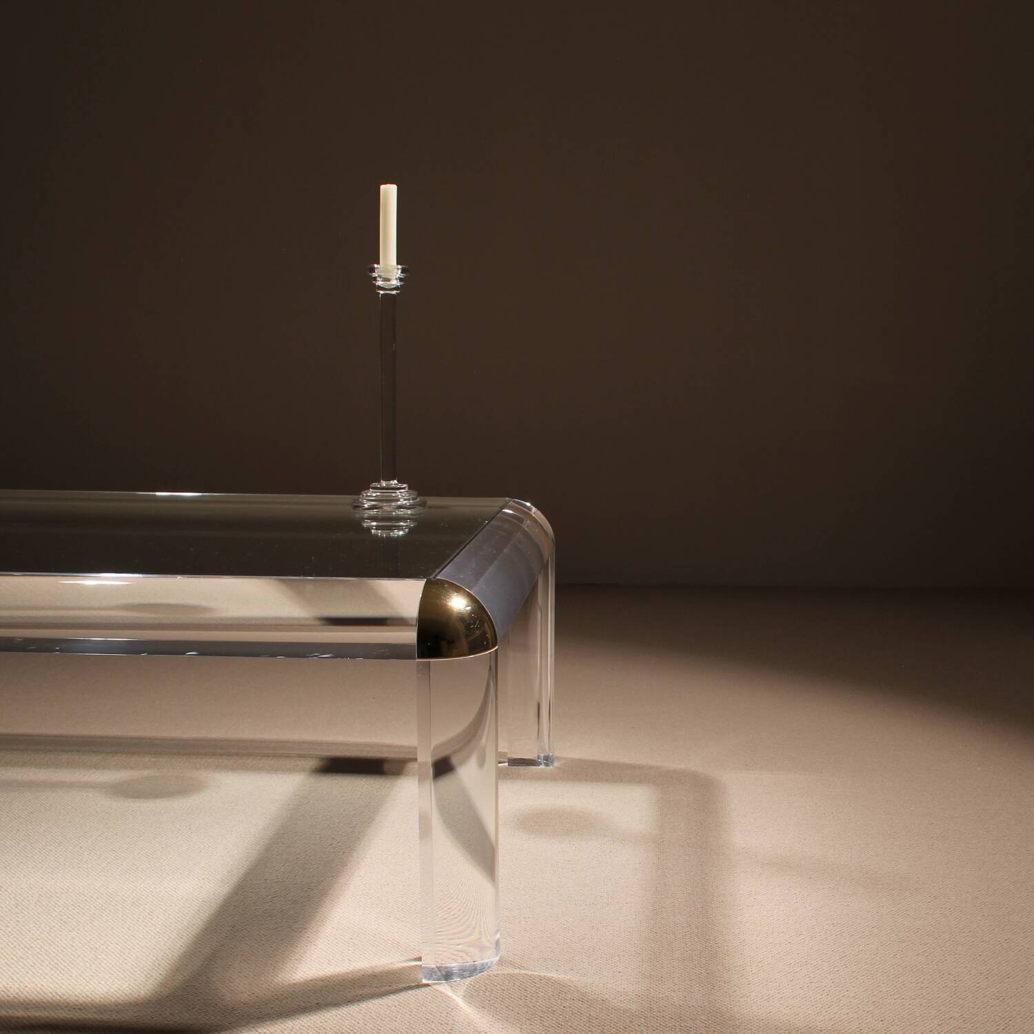 Rectangular Lucite & Brass Coffee Table | Europe 1970s